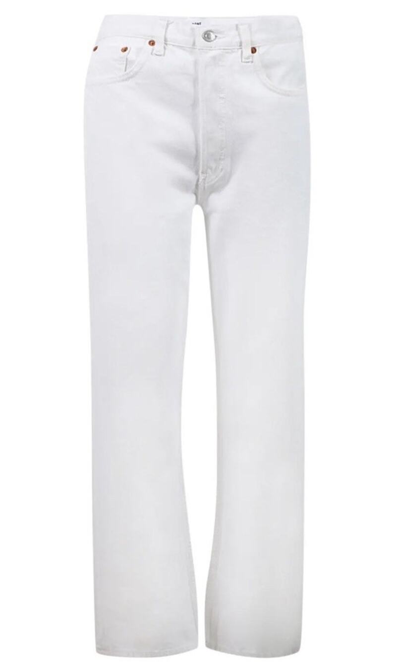 RE/DONE 90s High Rise Ankle Crop Vintage White Jeans Preppy Quiet Luxury Sz 28